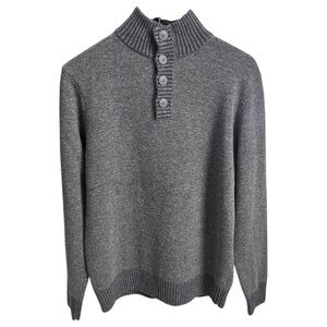 Wilkens Bros Gray Button Neck Henley Sweater Ribbed Knit Men's Medium - Workwear